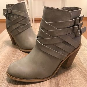 Charcoal Cross Buckle Booties
